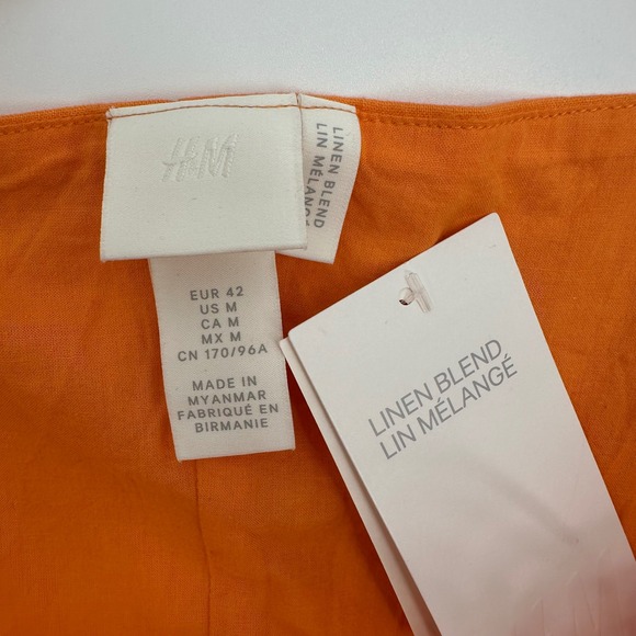 H&M Tangerine Orange Linen Blend Mini Dress Crisscross Retro Size Medium NWT - Picture 11 of 13